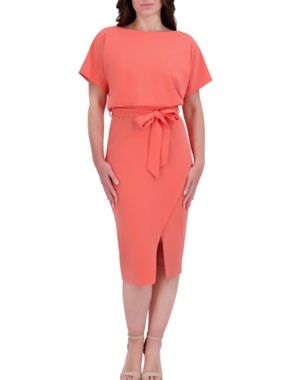 Kensie Blouson Wrap Dress - Coral Size 16